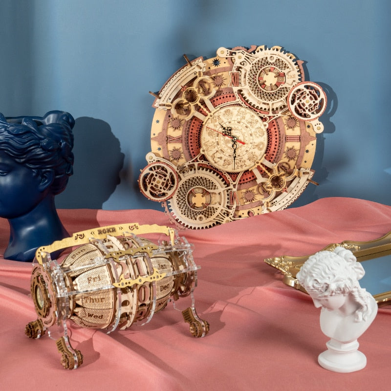 Robotime Zodiac Wall Clock Time Art 3D Wooden Puzzle Model