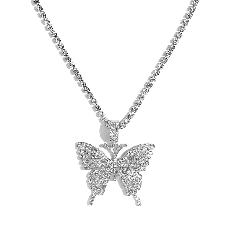 Butterfly Pendant Necklace Rhinestone Chain Crystal Choker Necklace Party Jewelry