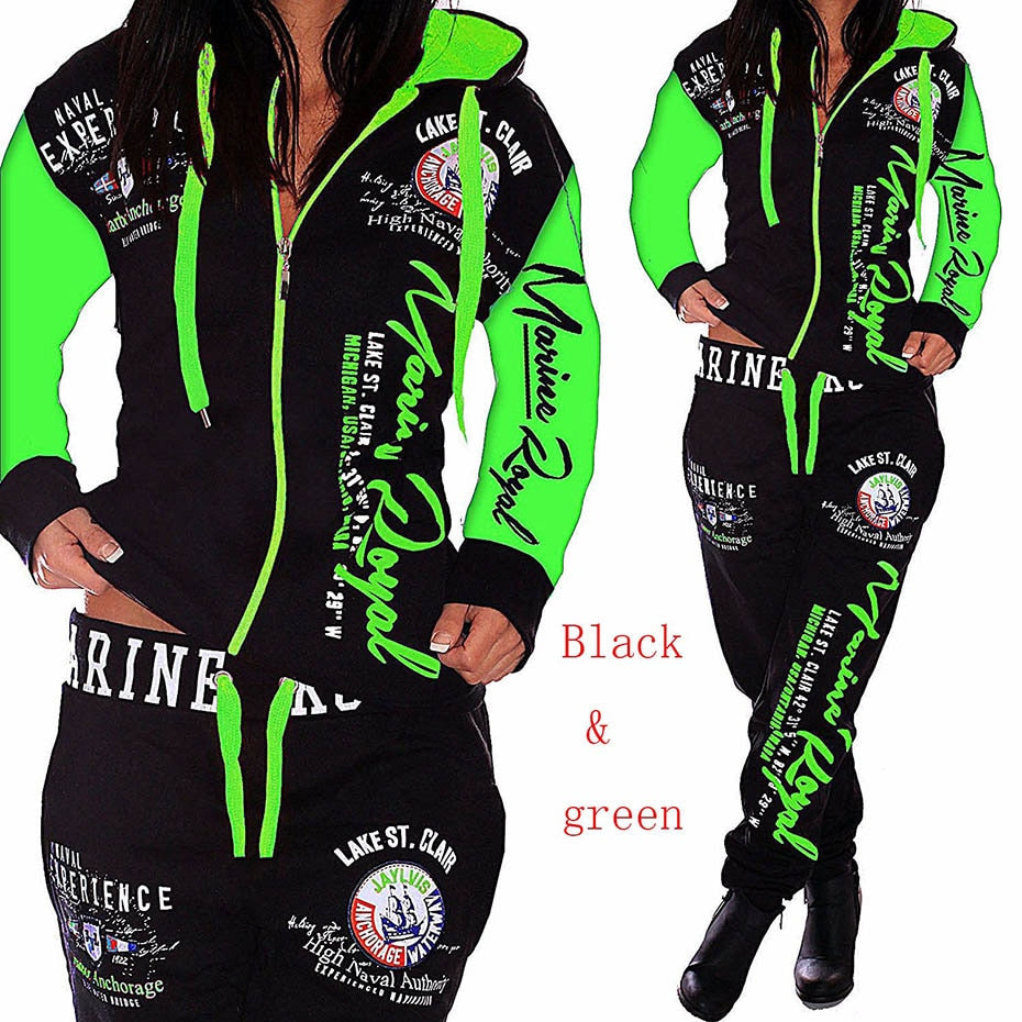 Zogaa New Women Sports 2 Piece Set Warm Printed Matching Tracksuit