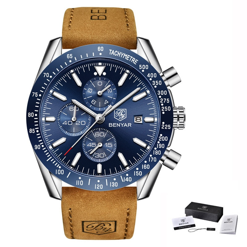 BENYAR Men Luxury Silicone Strap Waterproof Sport Quartz Chronograph Military Watch