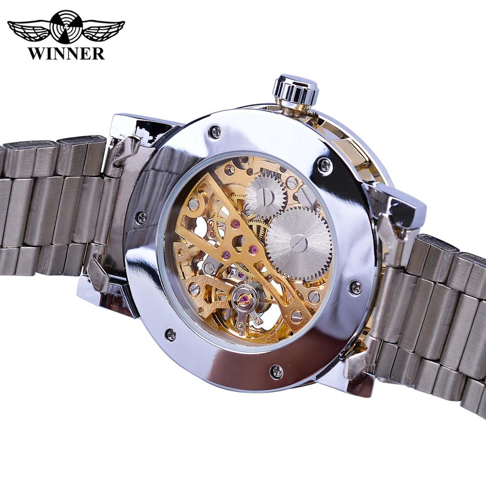 Transparent Diamond Luminous Gear Movement Royal Design Mechanical Skeleton Wrist Watch