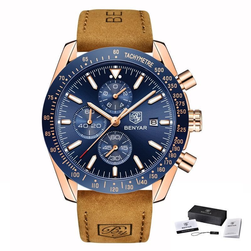 BENYAR Men Luxury Silicone Strap Waterproof Sport Quartz Chronograph Military Watch