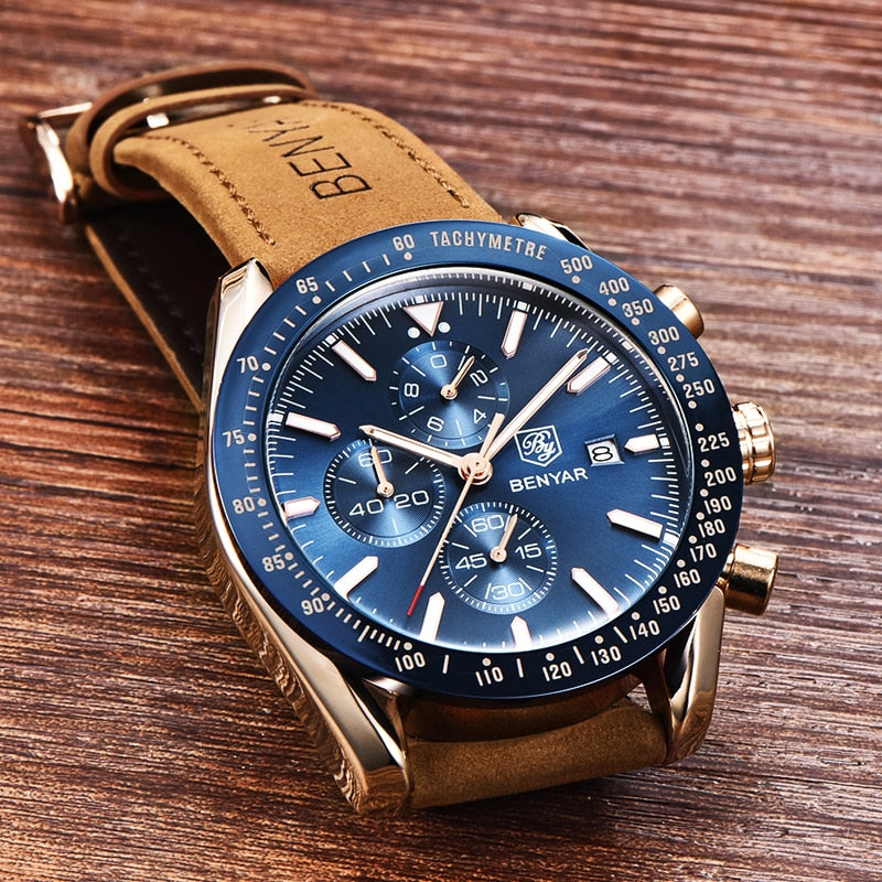 BENYAR Men Luxury Silicone Strap Waterproof Sport Quartz Chronograph Military Watch