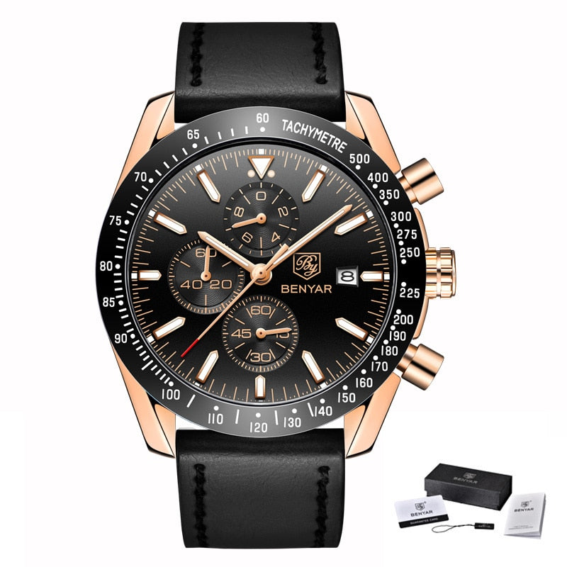 BENYAR Men Luxury Silicone Strap Waterproof Sport Quartz Chronograph Military Watch