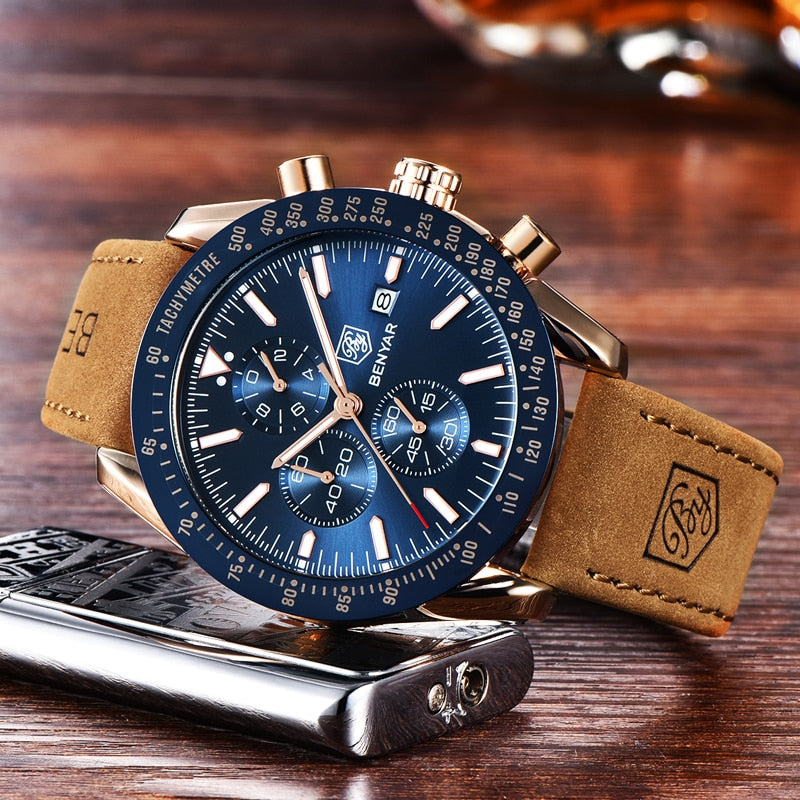 BENYAR Men Luxury Silicone Strap Waterproof Sport Quartz Chronograph Military Watch