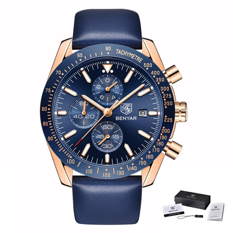 BENYAR Men Luxury Silicone Strap Waterproof Sport Quartz Chronograph Military Watch