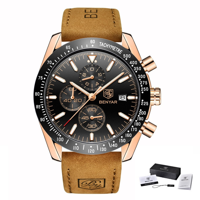 BENYAR Men Luxury Silicone Strap Waterproof Sport Quartz Chronograph Military Watch
