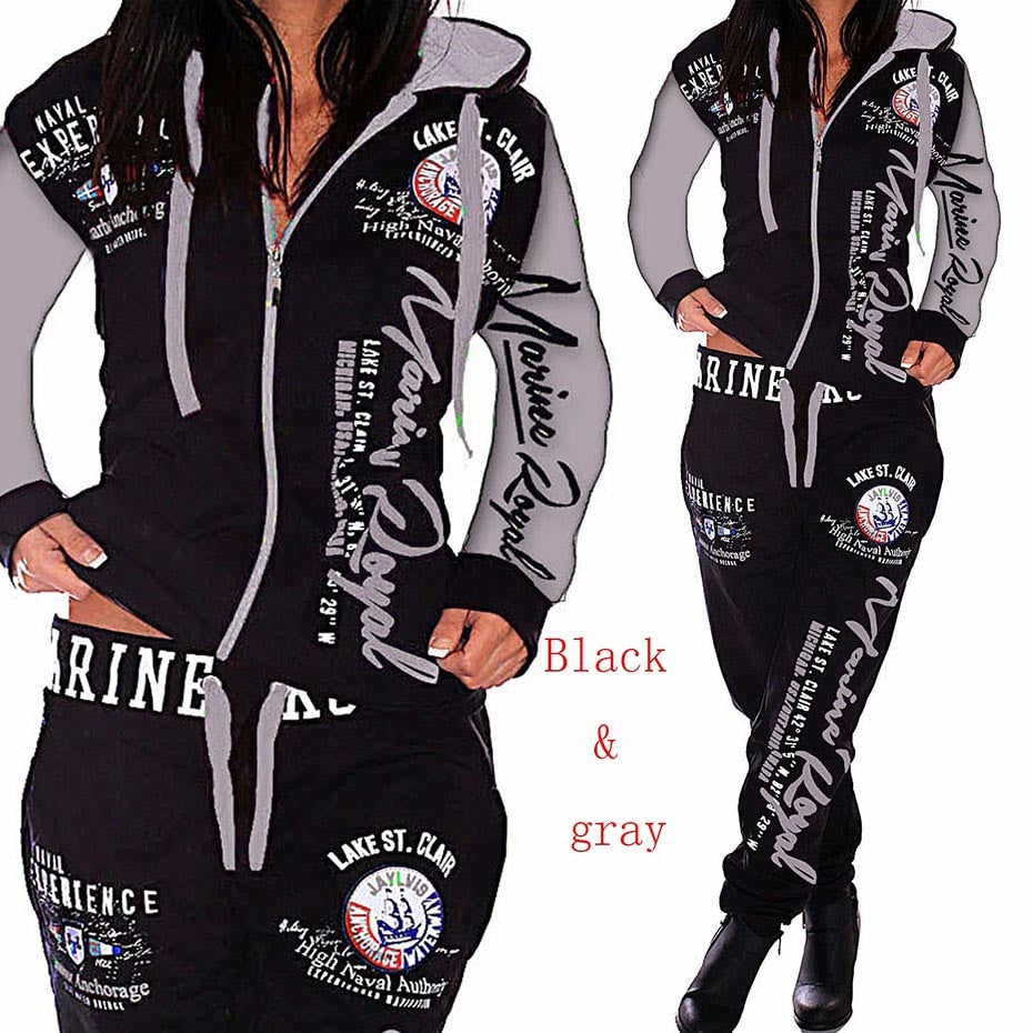 Zogaa New Women Sports 2 Piece Set Warm Printed Matching Tracksuit
