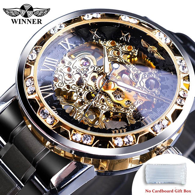 Transparent Diamond Luminous Gear Movement Royal Design Mechanical Skeleton Wrist Watch