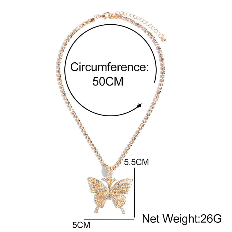 Butterfly Pendant Necklace Rhinestone Chain Crystal Choker Necklace Party Jewelry
