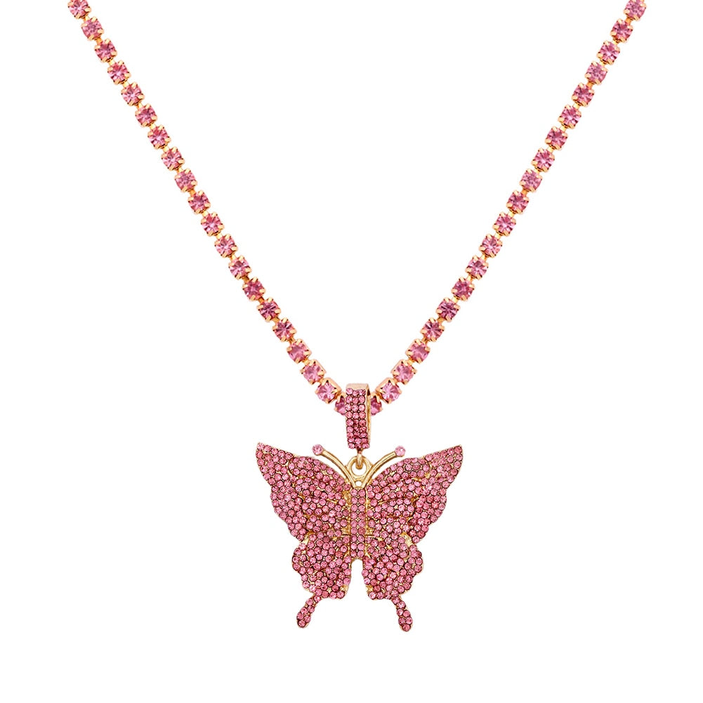 Butterfly Pendant Necklace Rhinestone Chain Crystal Choker Necklace Party Jewelry