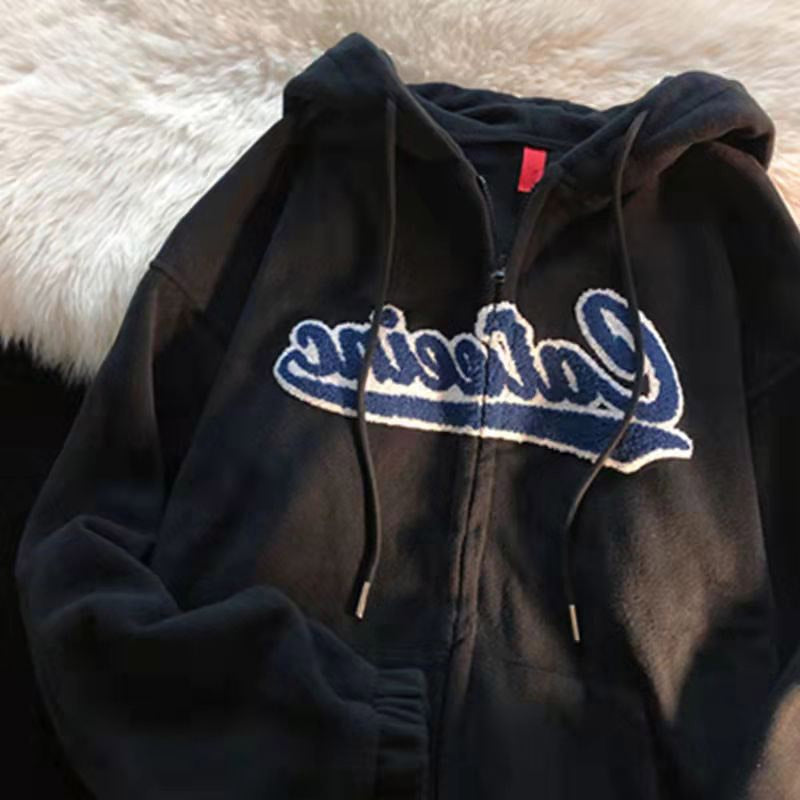 Women Hoodie Harajuku Korean Version Oversized Solid Color Zip Up Sweatshirt Female Casual Long Sleeve Pocket Hoodie