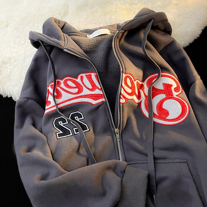 Women Hoodie Harajuku Korean Version Oversized Solid Color Zip Up Sweatshirt Female Casual Long Sleeve Pocket Hoodie