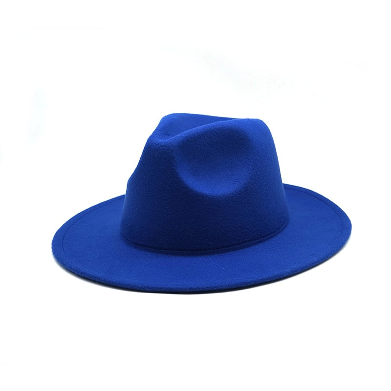 Unisex Felt Hat Fedoras Big Brim Hats British Style Vintage Church Flat Brim jazz cap