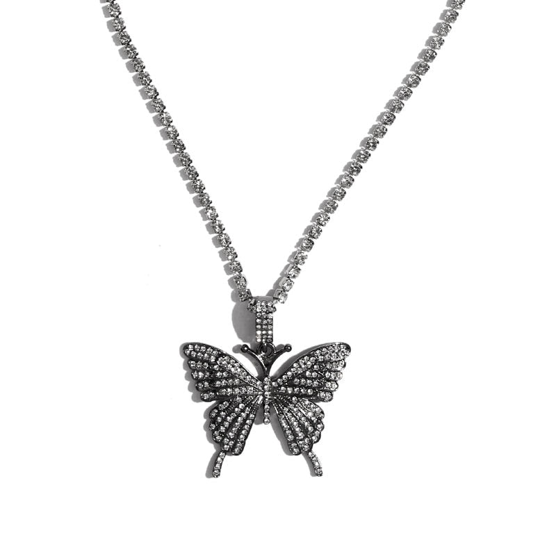 Butterfly Pendant Necklace Rhinestone Chain Crystal Choker Necklace Party Jewelry