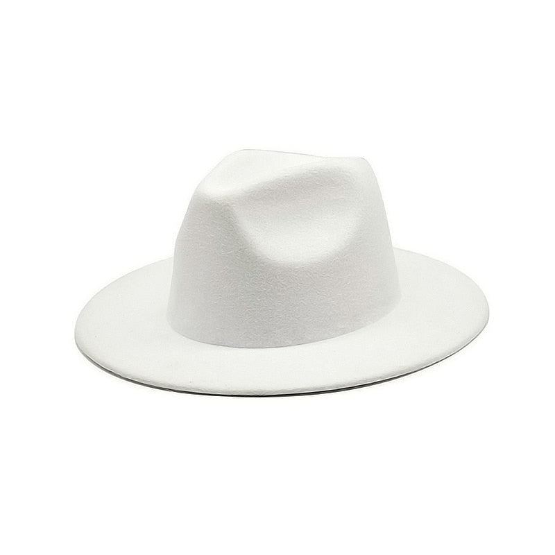 Unisex Felt Hat Fedoras Big Brim Hats British Style Vintage Church Flat Brim jazz cap