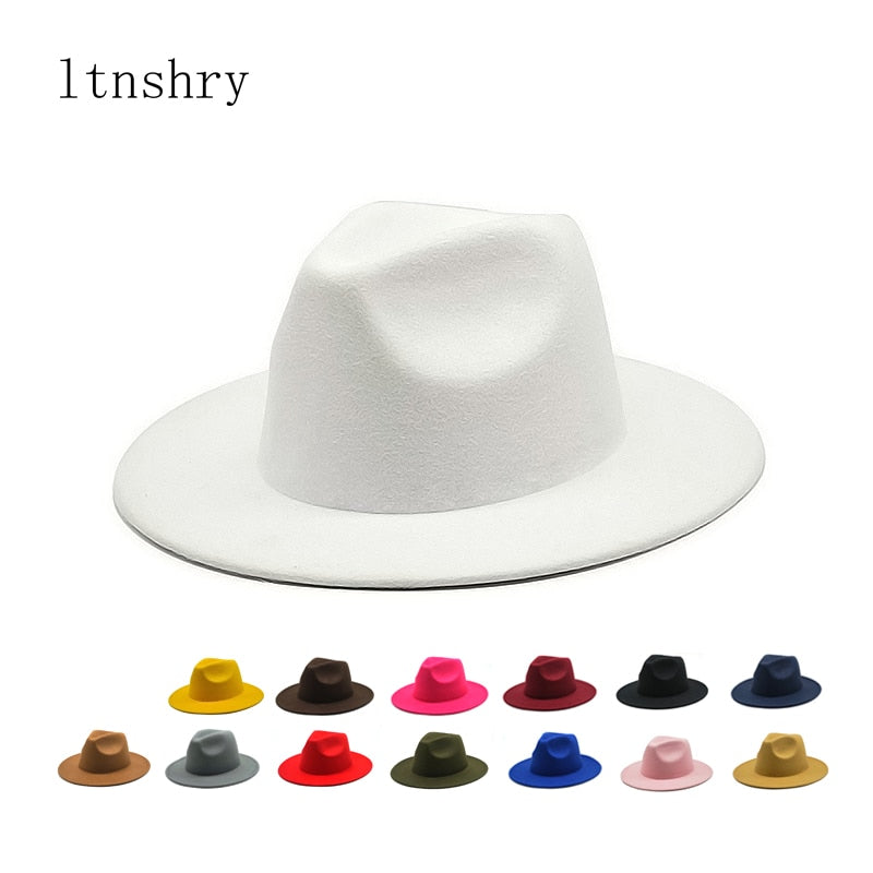 Unisex Felt Hat Fedoras Big Brim Hats British Style Vintage Church Flat Brim jazz cap