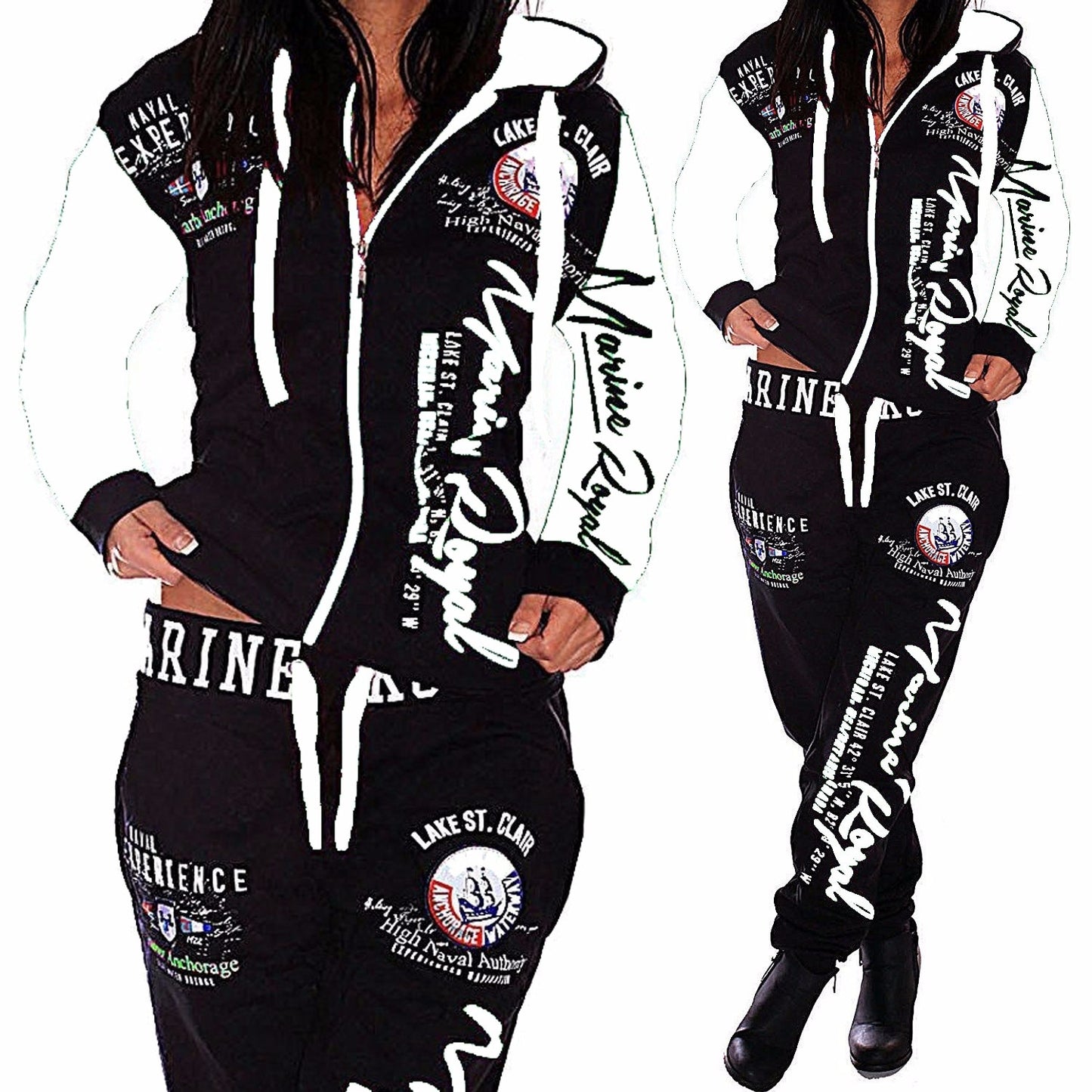 Zogaa New Women Sports 2 Piece Set Warm Printed Matching Tracksuit