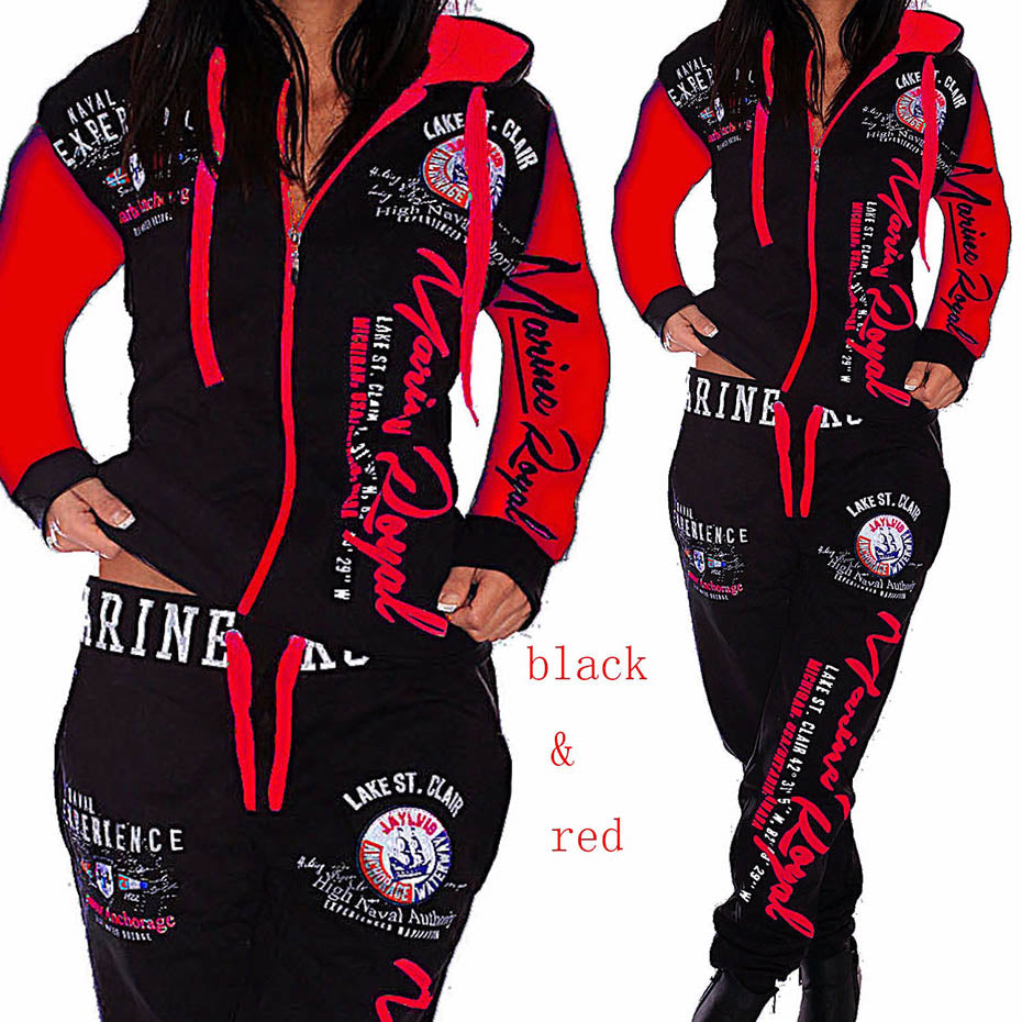 Zogaa New Women Sports 2 Piece Set Warm Printed Matching Tracksuit