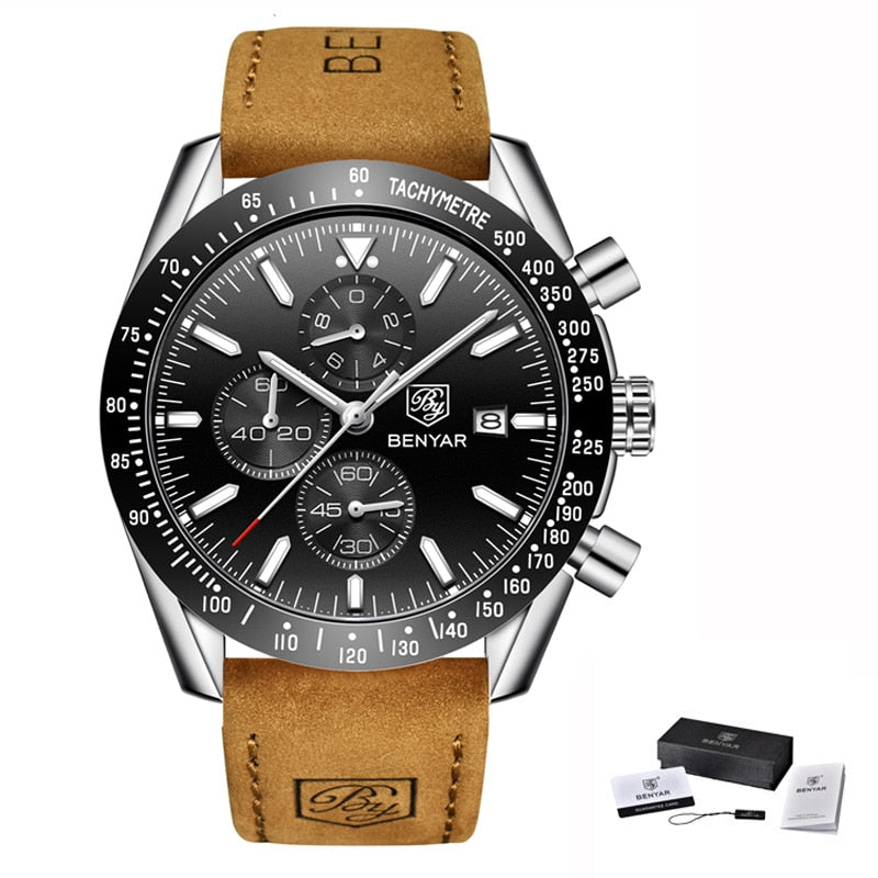 BENYAR Men Luxury Silicone Strap Waterproof Sport Quartz Chronograph Military Watch