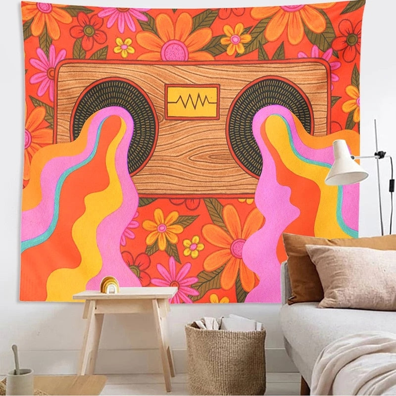 80s Aesthetic Psychedelic Wall Hanging Tapestry Living Room Bedroom Bohemian Print