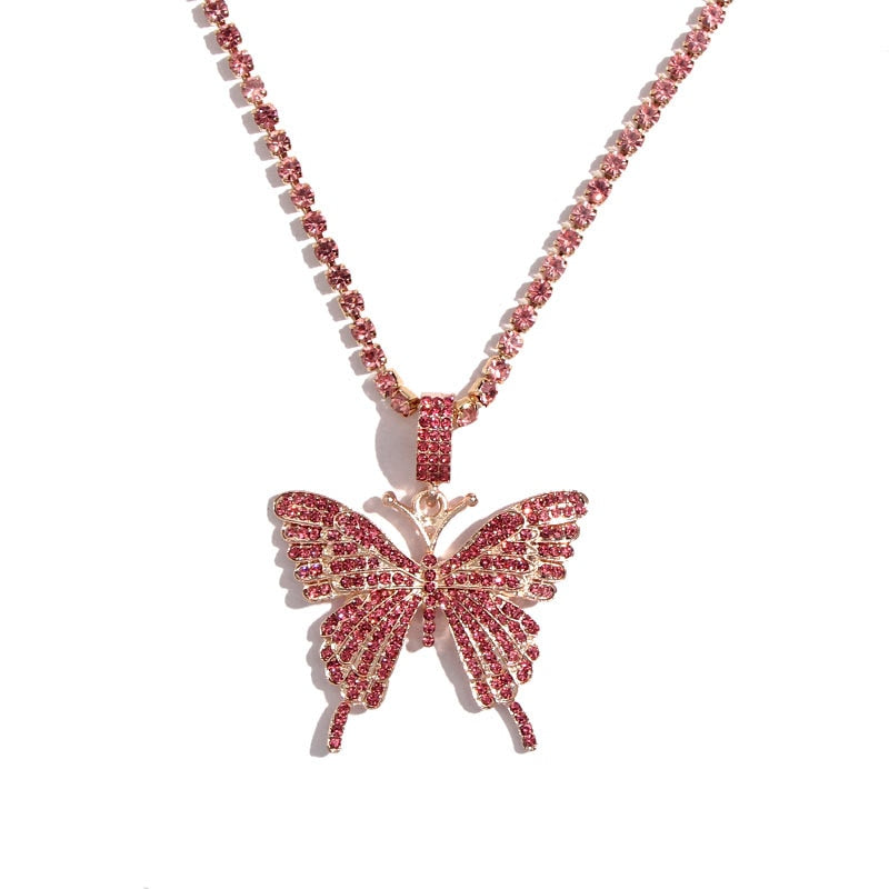 Butterfly Pendant Necklace Rhinestone Chain Crystal Choker Necklace Party Jewelry