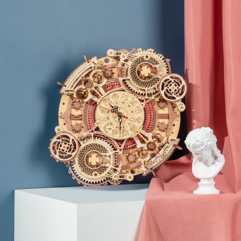 Robotime Zodiac Wall Clock Time Art 3D Wooden Puzzle Model