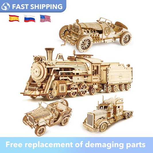 Robotime Rokr Wooden Mechanical Train/Truck/Car 3D Puzzle